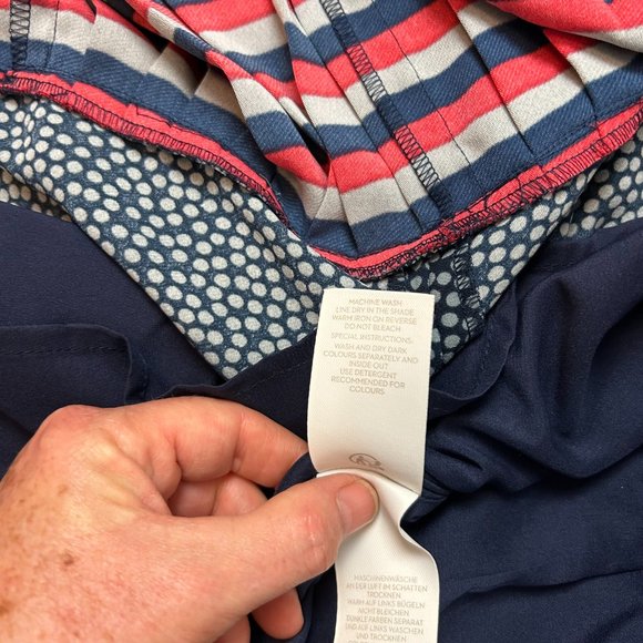 Boden Lara Pleat Detail Dress Navy Polka Dot 10P Above Knee NWOT Red Gray Blue - Picture 8 of 10